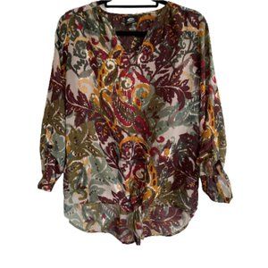bobeau Paisley Roll-Up Sleeve Top - Small
